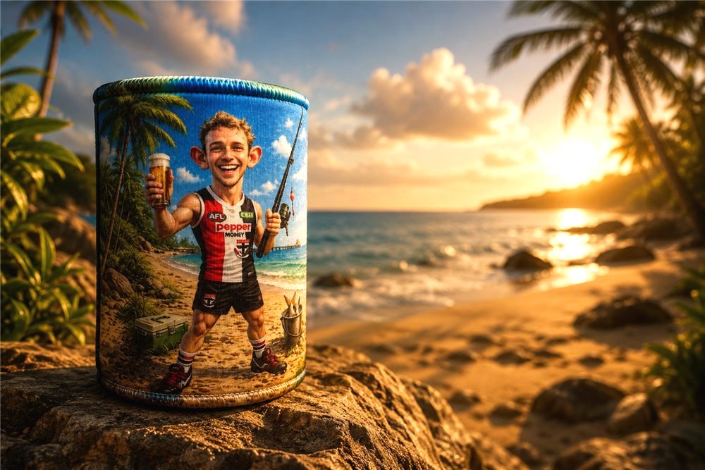 21st birthday stubby coolers with a custom caricature