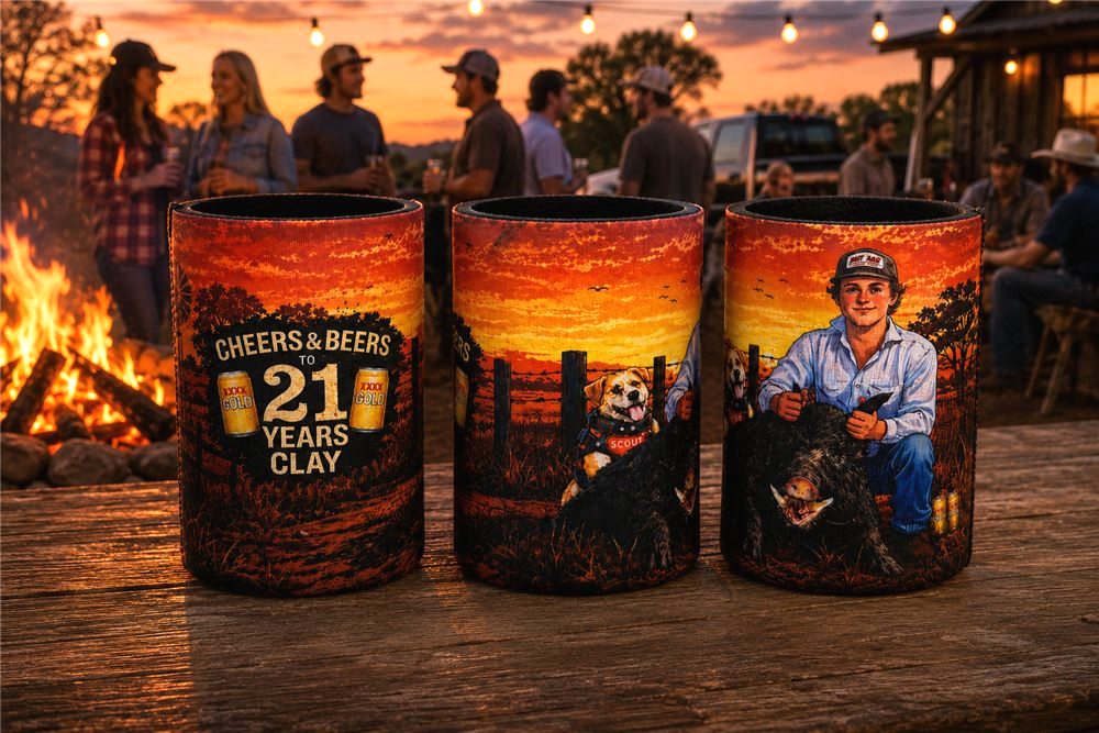 21st birthday stubby coolers with an outback theme