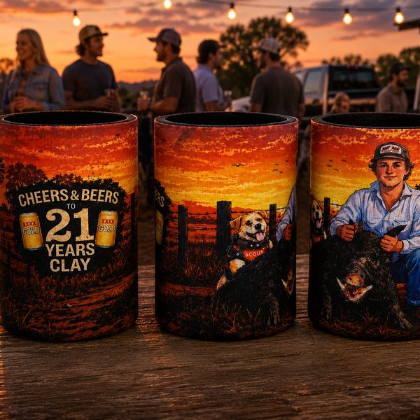 Outback themed 21st birthday caricature stubby cooler