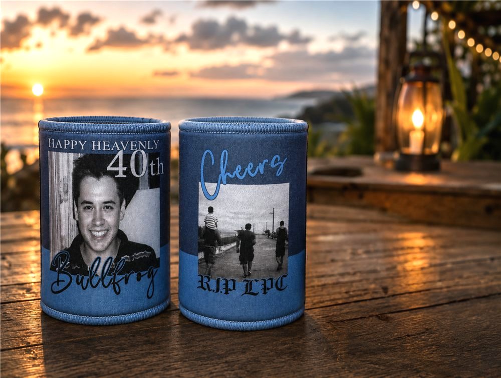 Memorial stubby holders for a 40th heavenly birthday