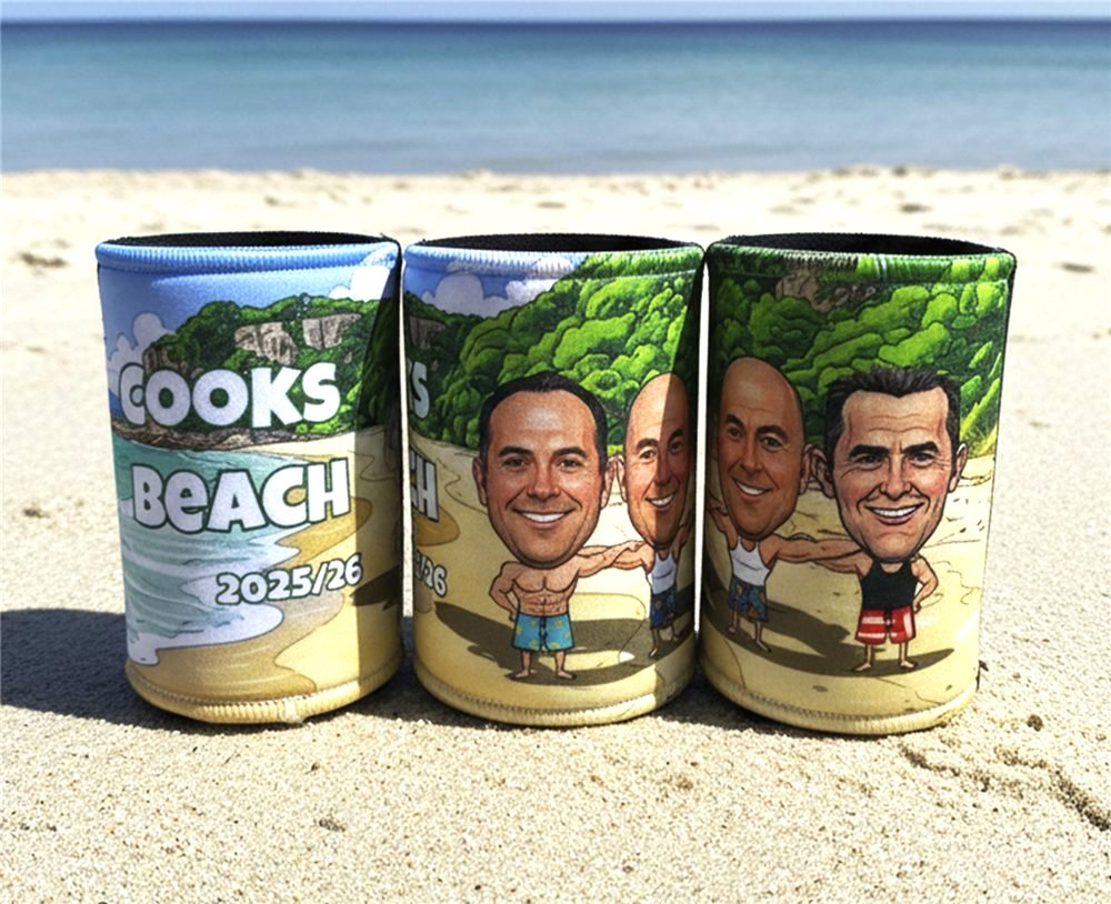 Custom printed slim can coolers for an event